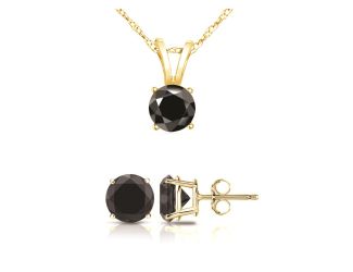 PARIKHS Black Round AAA Quality Diamond Pendant-Earring Set in 10K Yellow Gold, 0.20ct