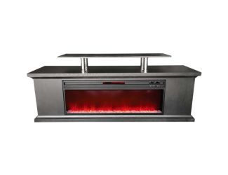 72-inch Media Fireplace with Faux Glass Beads in Black