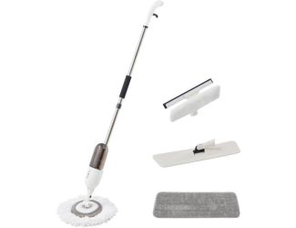 Clean Everywhere Spray Mop Kit with 360-Degree Swivel Head and Window Squeegee, White