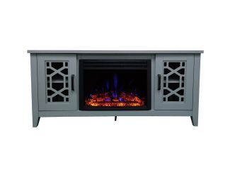 56-in. Stardust Mid-Century Modern Electric Fireplace with Deep Multi-Color Log Insert, Slate Blue