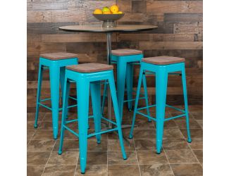 4 Pack 30" High Metal Indoor Bar Stool - Stackable Stool, Teal