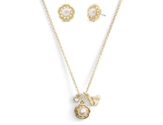 Tea Rose Necklace & Studs Gift Boxed Set - Pearl/Gold