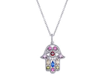 PARIKHS Silver CZ Multi Color Hamsa Necklace in 925 Sterling Silver