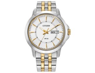 Men's  Quartz Two Tone Stainless Steel watch with silver dial