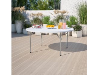 5-Foot Round White Plastic Folding Table - Banquet / Event Folding Table