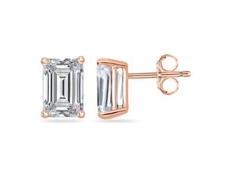 Bright White Pinnacle Emerald Lab Grown Diamond Stud in 14K Rose Gold 1.30ct,Color-GH,Clarity-VVS