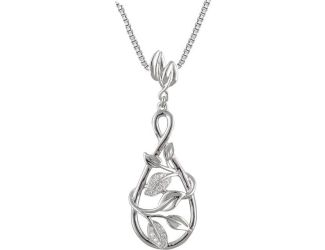 14K White 1/10 CTW Diamond Leaf Design 18" Necklace