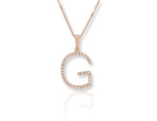 PARIKHS Diamond Initial Pendant Alphabet 'G' in 10K Rose Gold 0.10 ct , IJK color - I3 clarity