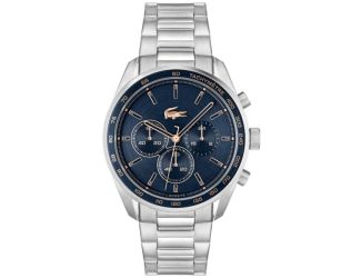 Men's Boston Chronograph Silver-Tone Stainless Steel Watch Navy Dial
