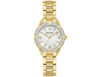 Ladies' Sutton Crystal Gold-Tone Stainless Steel Watch Mother-of-Pearl Dial