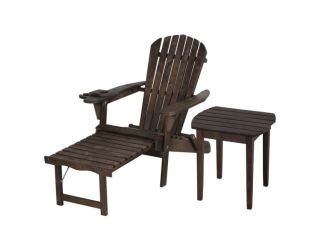Oceanic Adirondack Chaise Lounge w/Ottoman & Beverage Holder & End Table - Dark Brown