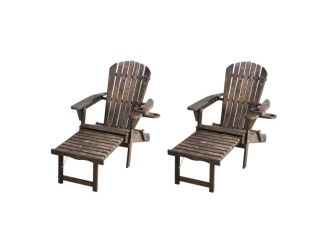 Oceanic Adirondack Chaise Lounge w/Ottoman & Beverage Holder, Set of 2 - Dark Brown