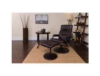 Contemporary Brown LeatherSoft Multi-Position Recliner &Ottoman w/ Wrapped Base