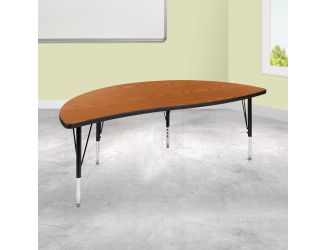 60" Half Circle Wave Collaborative Oak Kids Adjustable Height Activity Table