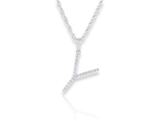 PARIKHS Initial Pendant Alphabet 'Y' in CZ with chain in 925 Sterling Silver