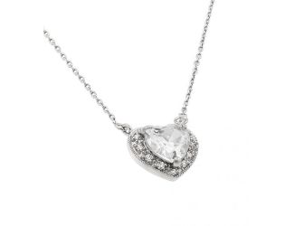 PARIKHS Rhodium Plated CZ Heart April Birthstone Necklace in 925 Sterling Silver
