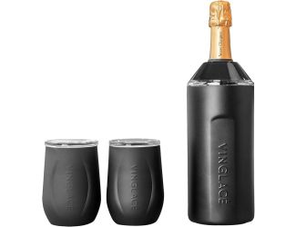 Vinglace Wine Chiller and Glass Gift Set Black