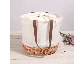 Coronado Canvas & Willow Basket Tote -  Beige Canvas