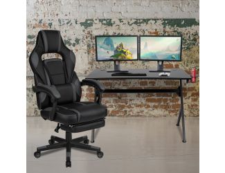 Black/Black Gaming Desk Set - Cup/Headset Holder/Reclining & Footrest