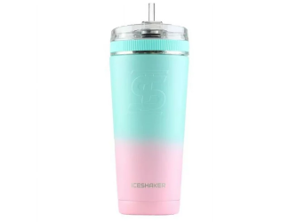 IceShaker 26oz Insulated Stainless Steel Shaker Bottle- Flex Lid w/Straw-Pink-MintOmbre