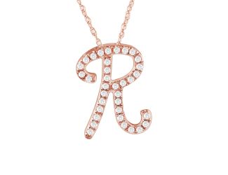 PARIKHS Initial Pendant Alphabet 'R' in CZ with chain in 925 Sterling Silver with Rose Plating