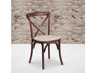Stackable Mahogany Wood Cross Back Chair with Cushion - Dining Room Seating