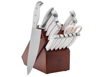 Statement 15pc Knife Block Set w/ White Handles