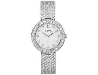 Ladies' Champagne Crystal Silver-Tone Mesh Strap Watch Silver Dial
