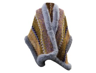 Aztec Zig Zag Knit Ruana, Faux Mink Trim
