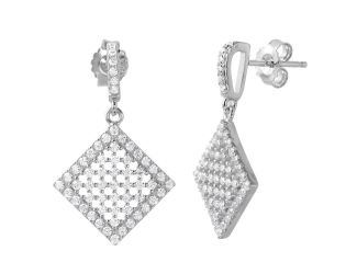 PARIKHS Rhodium Plated Halo Square CZ Earring in 925 Sterling Silver