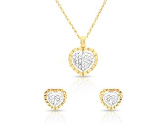 PARIKHS Gold Rhodium Plated Heart CZ Inlay Necklace-Stud Earring Set in 925 Sterling Silver