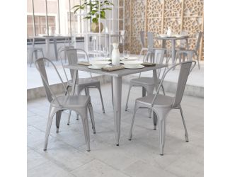 35.5" Square Silver Metal Indoor-Outdoor Table - Industrial Table