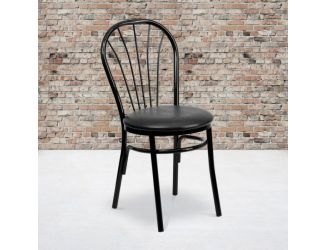 Fan Back Metal Chair with Black Vinyl Seat - Hospitality Seating