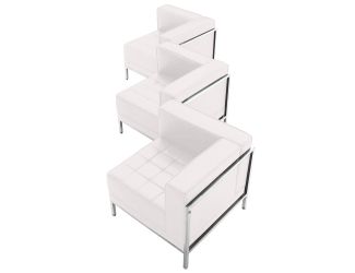 White LeatherSoft 3 Piece Modular Corner Chair Set with Taut Back and Seat