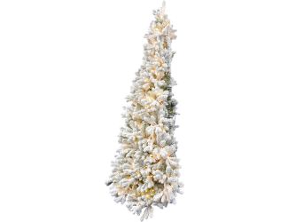 6.5-ft. Green Christmas Half Tree with Flock and Warm White LED Lighting