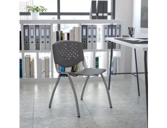 Home and Office Gray Plastic Stack Chair with Perforated Back - Guest Chair