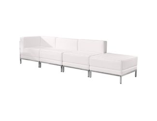 White LeatherSoft 4 Piece Modular Chair & Ottoman Set w/Taut Back &Seat