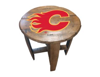 Calgary Flames Oak Barrel Table