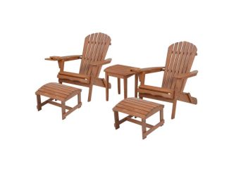 Blizzard - 2 Foldable Adirondack Chairs w/Cup Holders, 2 Ottoman & End Table - Walnut