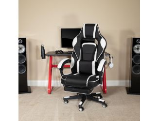 White Ergonomic Gaming Chair - Reclining Back/Arms, Footrest, Massaging Lumbar