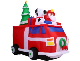 7-Ft. Pre-Lit Inflatable Santa in Fire Truck