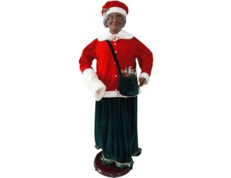 58-In. African American Dancing Mrs. Claus with Faux-Fur Hand Muff, Animated Indoor Christmas Holida