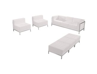 White LeatherSoft Modular Sofa, Chair & Ottoman Set with Taut Back and Seat