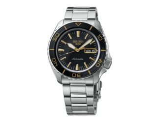 Men's Seiko 5 Sport Automatic Silver-Tone Stainless Steel Watch Black Dial