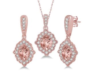 Diamond and Morganite Earring and Necklace Set