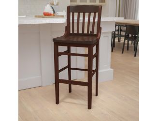 School House Back Walnut Wood Restaurant Barstool with Footrest