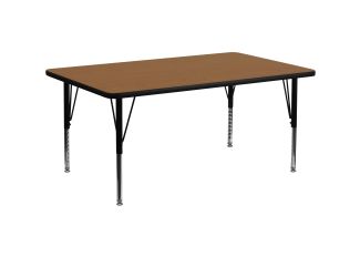30"W x 72"L Rectangular Oak Thermal Laminate Adjustable Activity Table