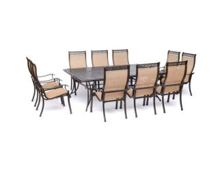 Manor 11-Piece Dining Set with 10 Sling Chairs and an Extra-Large 60" x 84" Cast-Top Dining Table