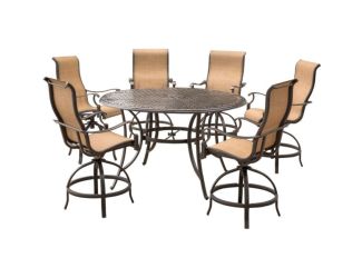 Manor 7-Piece High-Dining Set with 6 Contoured Swivel Chairs and a 60 In. Cast-top Table