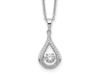 Sterling Silver Cheryl M Rhodium Plated Vibrant CZ Teardrop Necklace